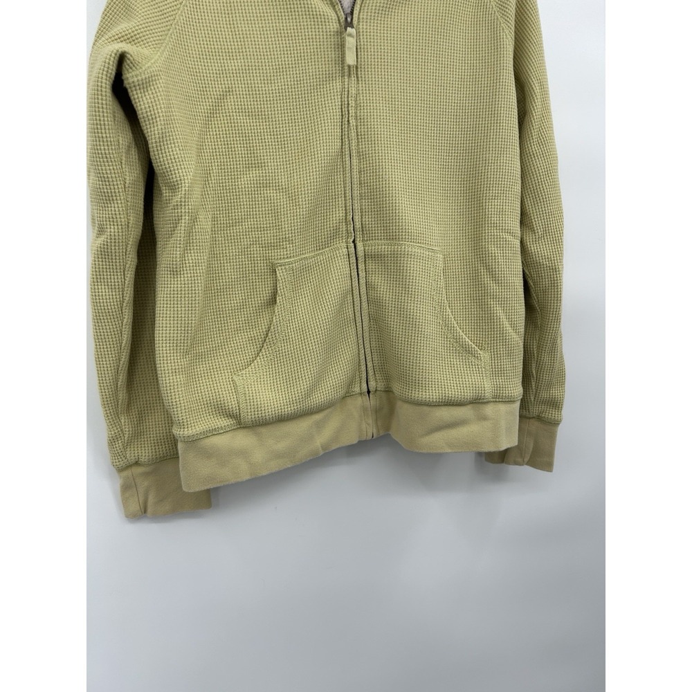 L.L. Bean Womens Waffle Knit Hooded Jacket Size‎ M Green Fuzzy Lined Cozy Casual - Picture 3 of 8